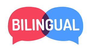 Support Image Binlingual speech bubble in red and blue